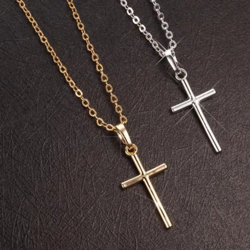Collar cruz de Jesús color plata, cadena larga, colgante sencillo para hombre y mujer, regalo