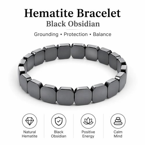 Natural Hematite Bracelet for Men - Reclaim Your Edge Confidence, Beaded Stretch Healing Bracelet Gift Jewelry