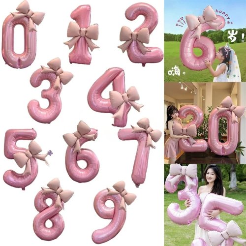 40인치 핑크 리본 알루미늄 호일 숫자 풍선 0-9 여성 여아 결혼식 생일 파티 사진 소품
