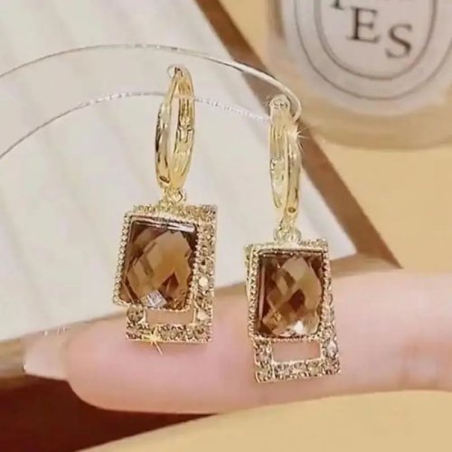 Сережки-підвіски в корейському стилі зі штифтом із срібла 925 та цирконіями, жіночі, вінтажний золотий відтінок