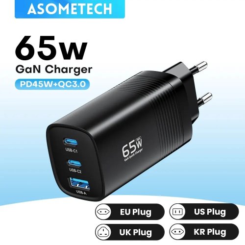 Bộ sạc ASOMETECH GaN USB-C 65W 45W PPS PD QC4.0 Sạc nhanh cho MacBook Laptop iPad iPhone 16 Samsung S23 Ultra