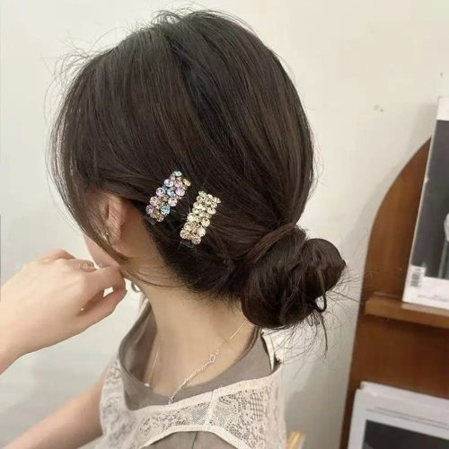 カラフルラインストーンヘアクリップ — キラキラダックビルクリップ 韓国風 前髪用 女の子向け