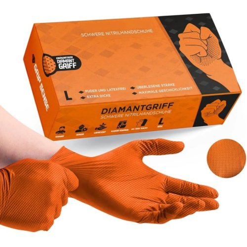 10/50 Packs Heavy Duty Orange Nitrile Disposable Gloves - 8mil Diamond Texture, Mechanic & Tattoo Safety Gloves