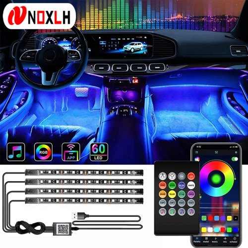 Neon RGB LED-strip interieurverlichting auto (voeten) – Set met afstandsbediening, app- en muziekbediening