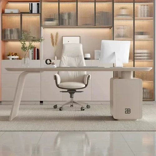 Scrivania computer/gaming stile nordico light-luxury con contenitori e piano in pietra italiana