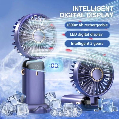 Ventilador Portátil Mini Plegable Colgante para Cuello - Recargable por USB, 5 Velocidades, Pantalla LED, Bajo Ruido, Ventilador Refrescante para Verano