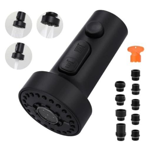 Ersatz-Sprüherkopf für ausziehbare Küchenarmatur – 3-Funktionen Brausekopf mit 9 Adaptern, universeller Ersatzkopf für Spültischarmatur
