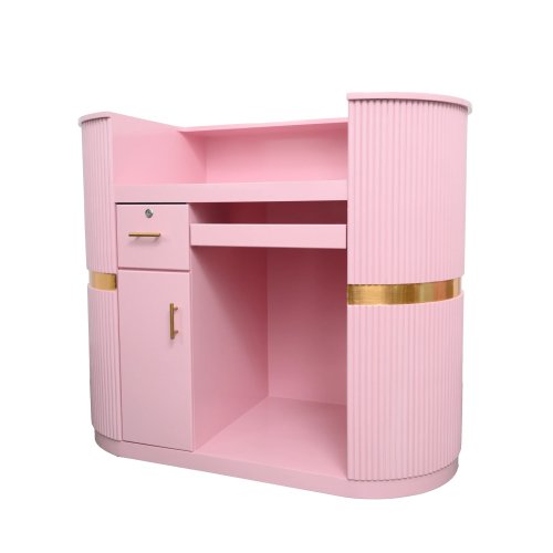 Meja Resepsionis Kayu Modern Warna Pink untuk Salon & Kantor - Meja Kasir Kustom