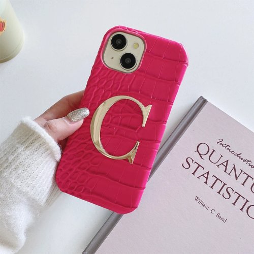 Customized crocodile leather iPhone case — fits iPhone 11–17 (including Pro Max / 16 Plus). Personalized protective cover with large initials