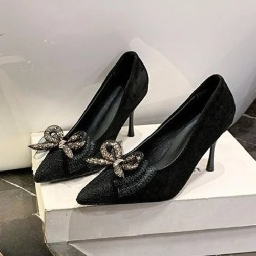 Escarpins à talon haut pour femme, bout pointu, slingback avec nœud en strass, motif léopard