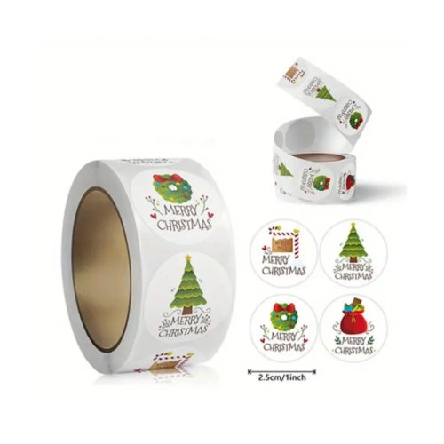 2.5cm Christmas Round Sticker Roll – 4 Designs, 'Merry Christmas' Gift Sealing Labels for Holiday Decor