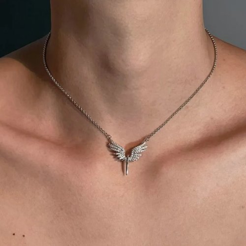 Novo colar pingente asas de anjo criativo, design único, corrente de clavícula versátil