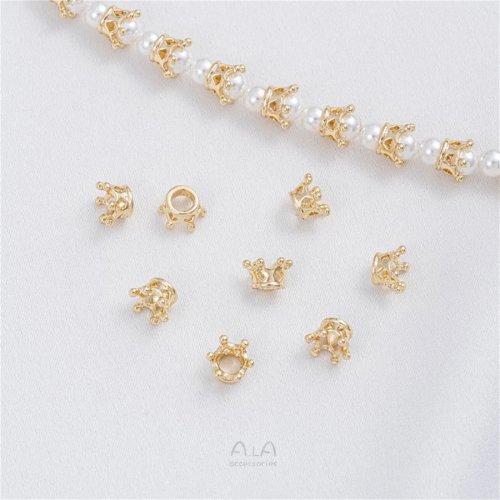 Suporte de contas em forma de coroa pequena banhado a ouro 14K — separador/componente para pulseiras de pérolas, colares e acessórios de cabeça DIY