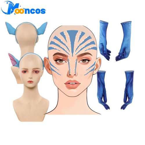 Kit cosplay Avatar – tatuagens autocolantes azuis, tiara com orelhas de elfo e luvas, acessórios de disfarce para adulto, Halloween/Carnaval