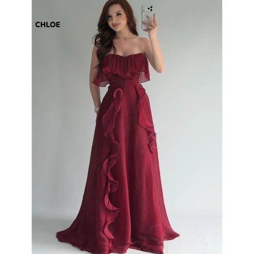 Sleeveless Evening Dress - Elegant Formal Women's Mermaid Gown in Rose Red Chiffon for Special Occasions