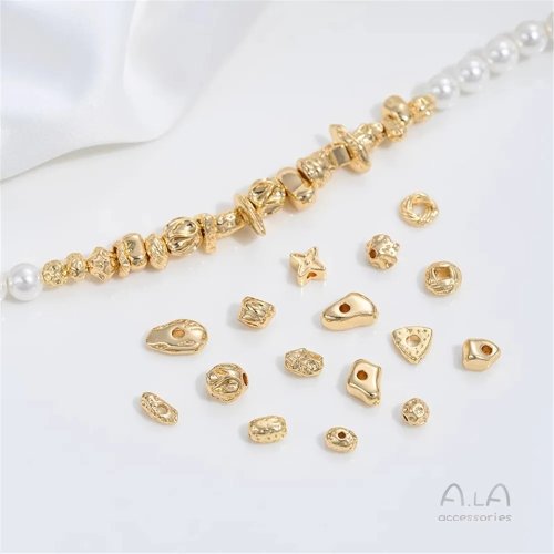 Perline in pietra irregolare placcate oro 14K, distanziatori irregolari, nodo ananas e loop in lana — accessori per gioielli fai-da-te