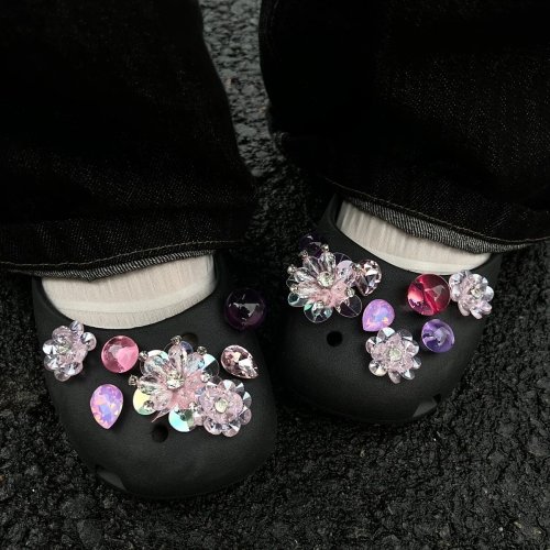 Acessórios de Sapato Flor de Cristal Brilhante Premium DIY para Clogs - Fivela de Sapato Removível Decoração, Rosa Roxo Cintilante