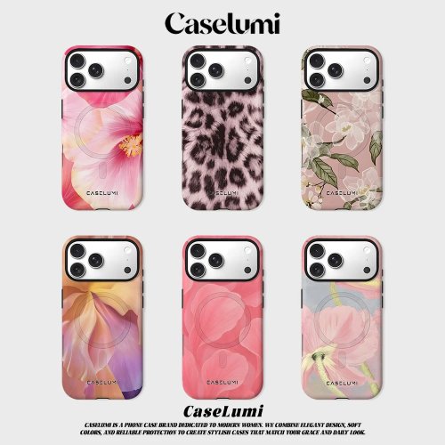 Funda CaseLumi Mate Bumper para MagSafe para iPhone 17 16 15 14 Plus 13 Pro Max, resistente a golpes PC duro, Cubierta Blush Hibiscus