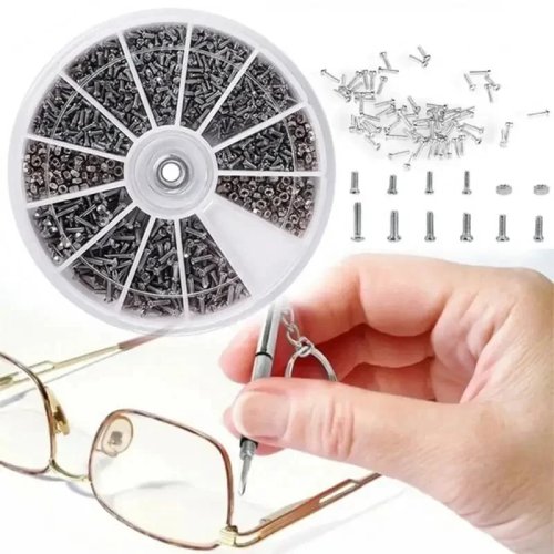 Kit riparazione orologi e occhiali — assortimento viti/dadi M1–M1,6 (12 tipi) con cacciavite