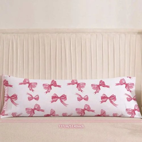 1 Funda para Almohada Larga tipo Bolsero con Estampado Digital de Alta Definición y Moño, 100% Poliéster, Ideal para Sala y Recámara