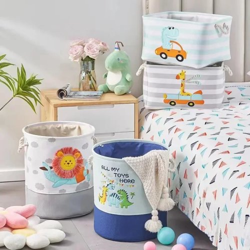 Faltbarer Baby-Wäschekorb und Spielzeugaufbewahrung – Canvas-Organizer mit niedlichem Dinosaurier