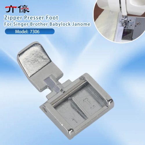 Wide left & right zipper presser foot (low-shank snap-on) for domestic Singer, Brother, Babylock, Janome sewing machines