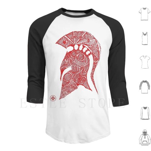 Helmet Sketch Hoodie Long Sleeve - Brave Armor Helmet 300 Fighter Design