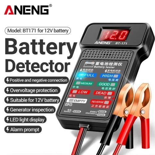 ANENG BT-171 جهاز فحص بطارية 12 فولت متعدد الوظائف للسيارات – شاشة LED مع مؤشر عكس القطبية، لورش الصيانة والكهربائيين