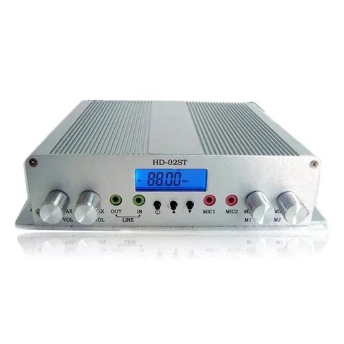 Nadajnik FM 25W 88–108 MHz PLL stereo, podwójne wejście mikrofonowe, zasilanie DC