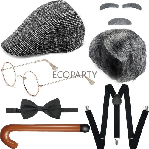 Déguisement Grand-père (ensemble) enfant & adulte – casquette newsboy années 1920 + accessoires, pour le 100e jour d'école (Ecoarty)