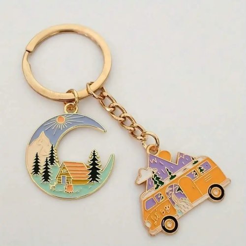 Móc khóa & charm túi hình xe Van cắm trại vẽ doodle, phong cách Y2K, unisex
