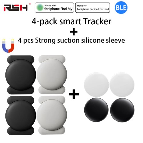 4-Pack iOS GPS Smart Tag for Apple Find My - Strong Magnetic Suction Silicone Shell Anti-Loss Tracker for Skateboard, Car, Keys, etc.