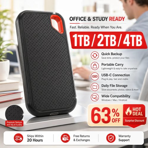 1TBポータブルSSD、2TB外付けハードドライブ、USB-Cコンパクトストレージ、ラップトップ・Mac対応
