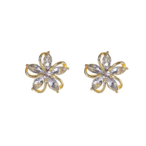 Clous d'oreilles fleur en argent 925, zircones, style coréen pour femme