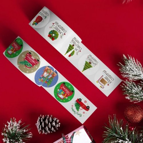 Christmas 1-inch Pre-cut Gift Seal Stickers Roll — Quick-seal labels for gift wrap, party favors & stocking stuffers, no scissors needed