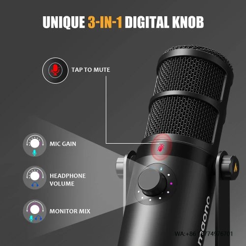Microfone dinâmico Maono PD400X USB/XLR – Corpo metálico, botão mute com um toque, ficha para auscultadores e controlo de volume para podcast e streaming