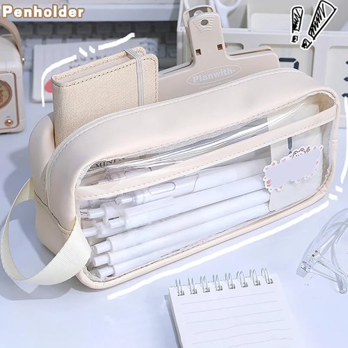 Hộp bút PVC chống nước, dung tích lớn, ngăn đựng bút có khóa kéo, túi đựng đồ dùng học tập và văn phòng
