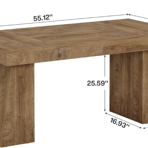 Houten executive bureau 140 cm (55 inch), lichtbruin, dubbele sokkel met laden, stevige constructie, multifunctionele computer- en schrijftafel, minimalistische thuiswerkplek