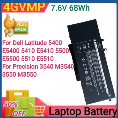 بطارية لاب توب بديلة 7.6 فولت 68 واط·ساعة متوافقة مع Dell Latitude 5400/5410/5500/5510 و Precision 3540/3550
