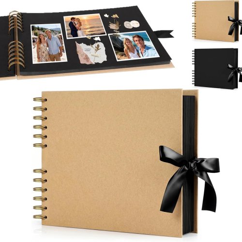 Album scrapbook vuoto (Nero/Marrone) – 40 pagine, cartoncino 300 g/m² senza acidi per collage e art journal