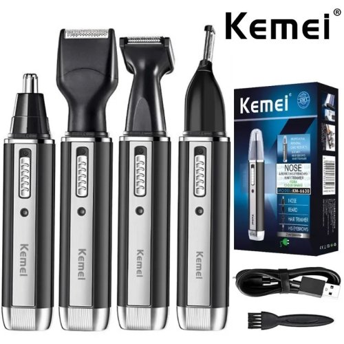 Kemei Set de rasage homme 4 en 1 - Tondeuse électrique pour barbe, nez, oreilles et cheveux, rechargeable