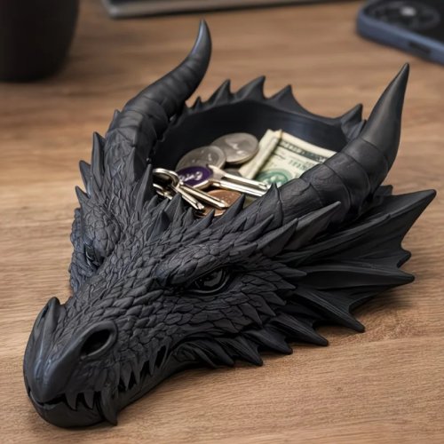 Decoración de Escritorio Cabeza de Dragón Gótico, Organizador de Joyas Serie Oscura, Adorno para el Hogar