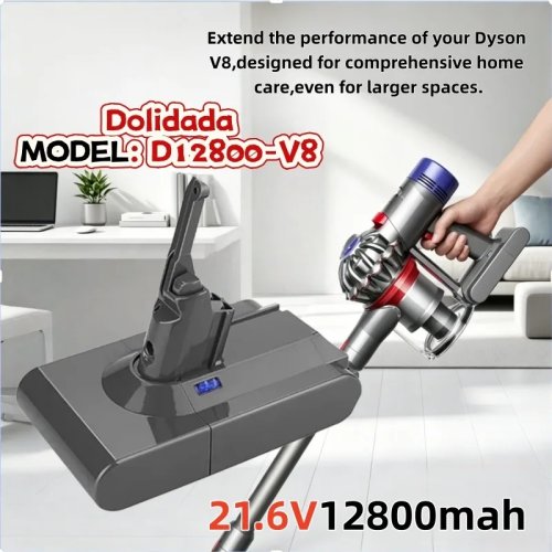 Batteria Li‑ion 12800mAh 21,6V sostitutiva per Dyson V8 - compatibile con Absolute/Fluffy/Animal, ricaricabile