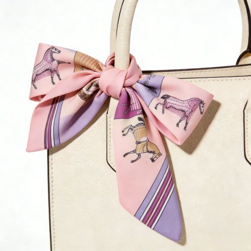 Khăn lụa mảnh họa tiết ngựa cho nữ — foulard sang trọng dùng cho tóc, buộc đầu, cổ hoặc buộc túi
