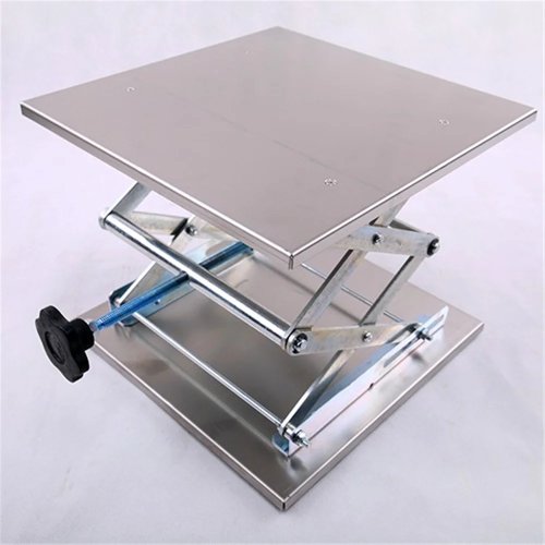 Soporte elevador de laboratorio 10×10×15 cm en acero inoxidable — plataforma elevadora ajustable