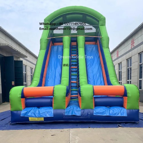 Toboggan gonflable aquatique double piste – géant pour fêtes/jardin (mouillé/sec), usage professionnel, adultes et enfants
