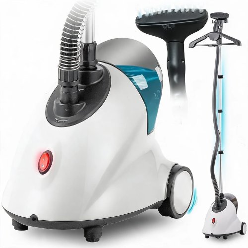 Steamer für Kleidung – Standgerät 1500W, 1,8L Wassertank, 60 Min. Dauerdampf, verstellbare Stange & Rollen, professioneller Faltenentferner, weiß