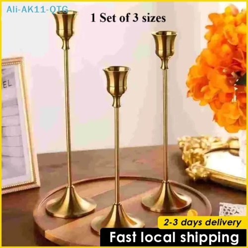 Bộ 3 Đế Nến Bằng Kim Loại - Chân Nến Đơn Giản Cho Đám Cưới, Tiệc và Bữa Tối Ánh Nến
