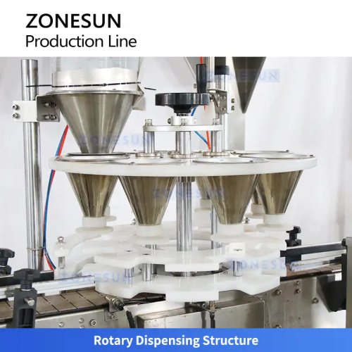 Máquina automática de llenado de polvo ZONESUN ZS-FAL180G7 con cierre y etiquetado — Línea de envasado y pesaje para frascos de café y especias