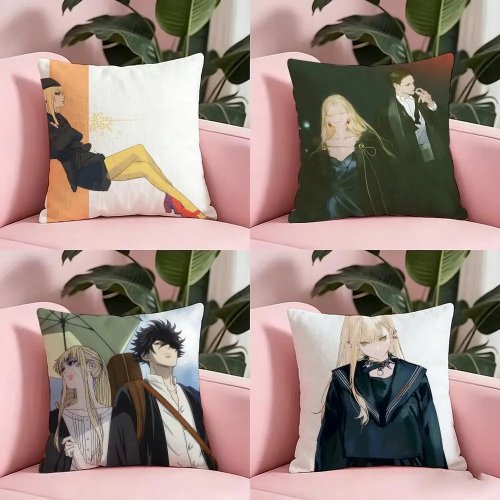 Housse de coussin anime 'The Witch and the Beast' — peluche court soyeux, fermeture invisible, anti-acariens, pour canapé